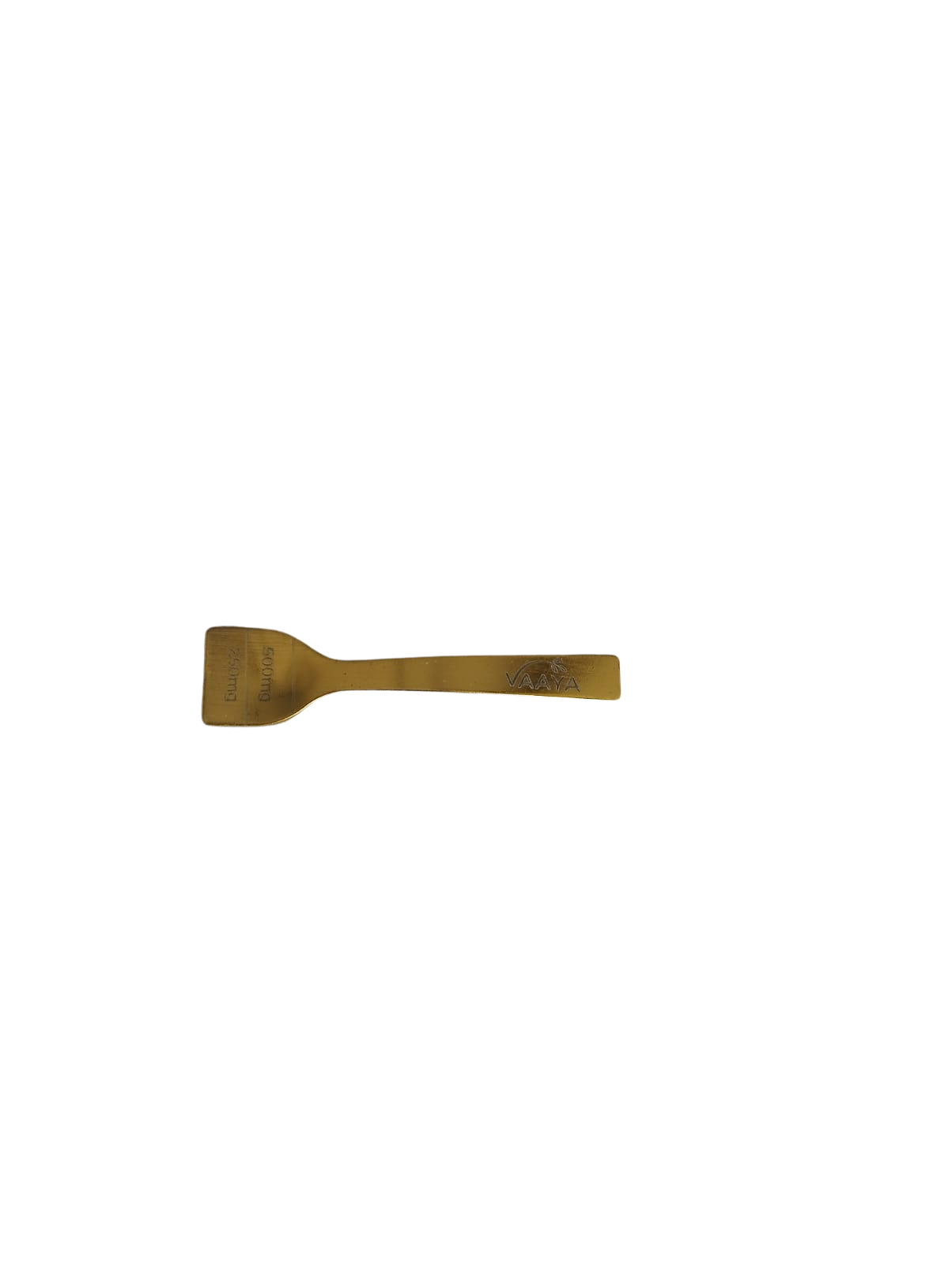 Engraved Vaaya gold dosing spoon, 250mg and 500mg
